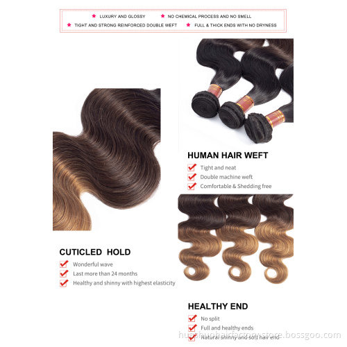 Single Donor Drop Shipping Cabello Humano Body Wave T1B/4/27 Ombre Color Peruvian Body Wave Raw Virgin Hair